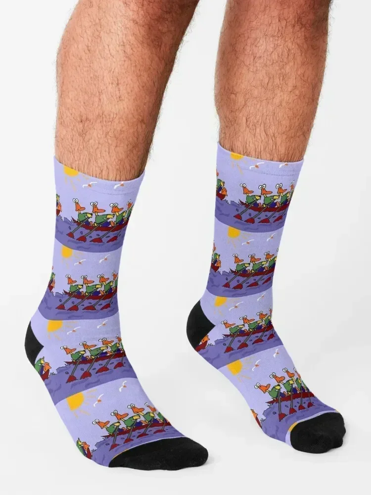 Cool Ducks in a Row Boat Cartoon Socks short kawaii sports stockings hip hop Boy Socks Women's