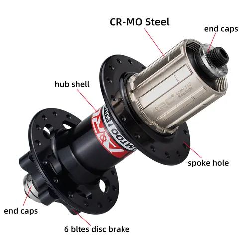 Imagen 2 del producto MT001 MTB buje de bicicleta de montaña 32 36 agujeros 9x100 delantero 10x135 eje QR trasero 6 pernos freno de disco buje de bicicleta 32H 36H HG 11 v pieza de rueda