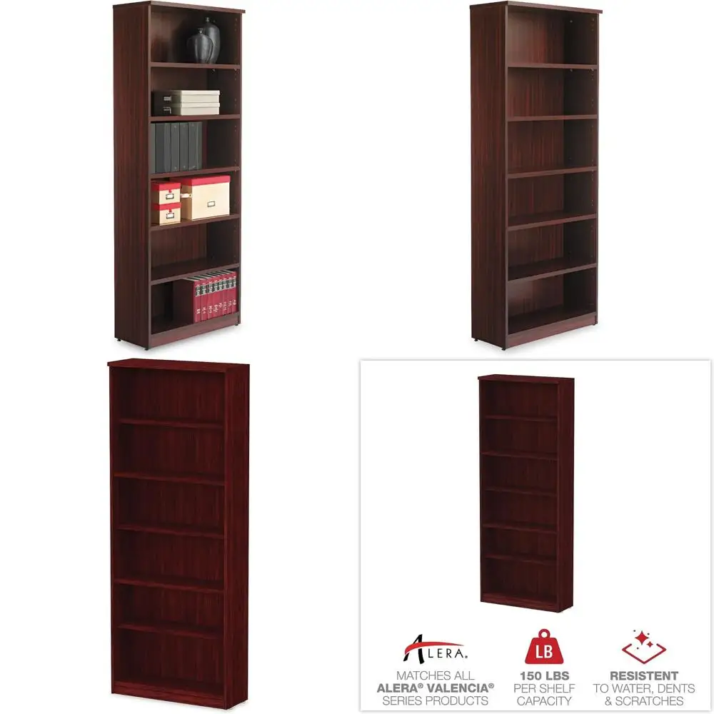 خزانة كتب ماهوجني ذات 6 أرفف 31.75 × 14 × 80.25 - سلسلة فالنسيا للتخزين الكبيرة، أثاث المكاتب المنزلية