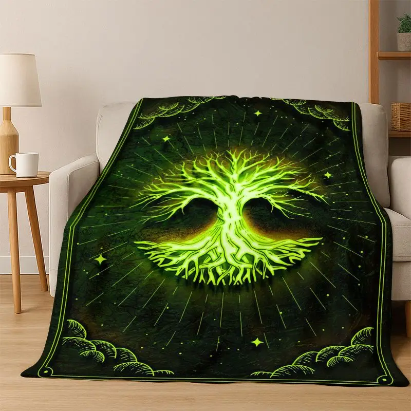 Tree of Life Nordic Mythology Yggdrasil Nature cartoon Flannel Blanket Soft Throw Blanket for Bedroom Living Room Bed Travel kid