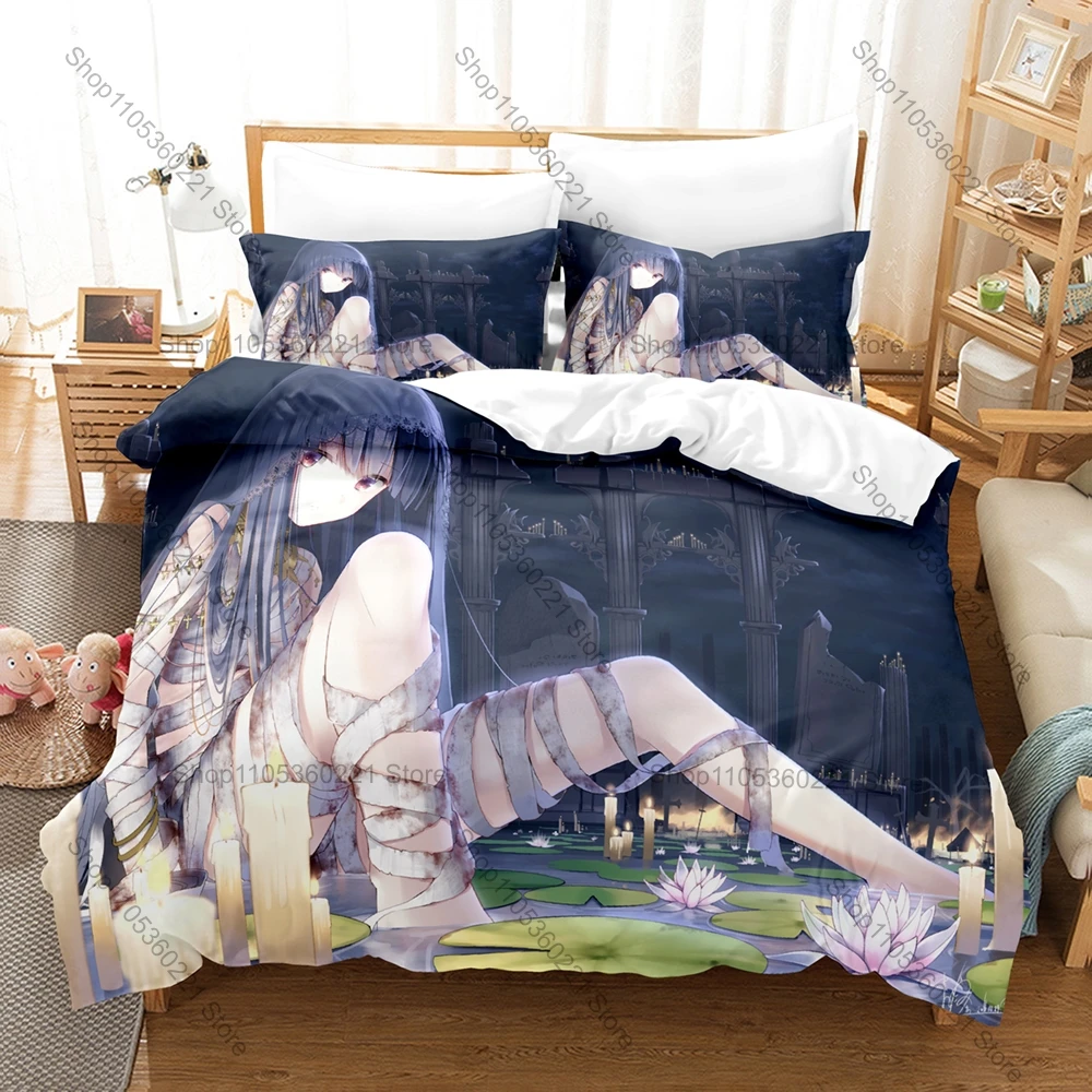 Cool Adorable Gothic Cute Mummy Girls Anime Character Bedding Set 1 Duvet Cover + 2 Pillowcases HD Digital Print Bed Linen