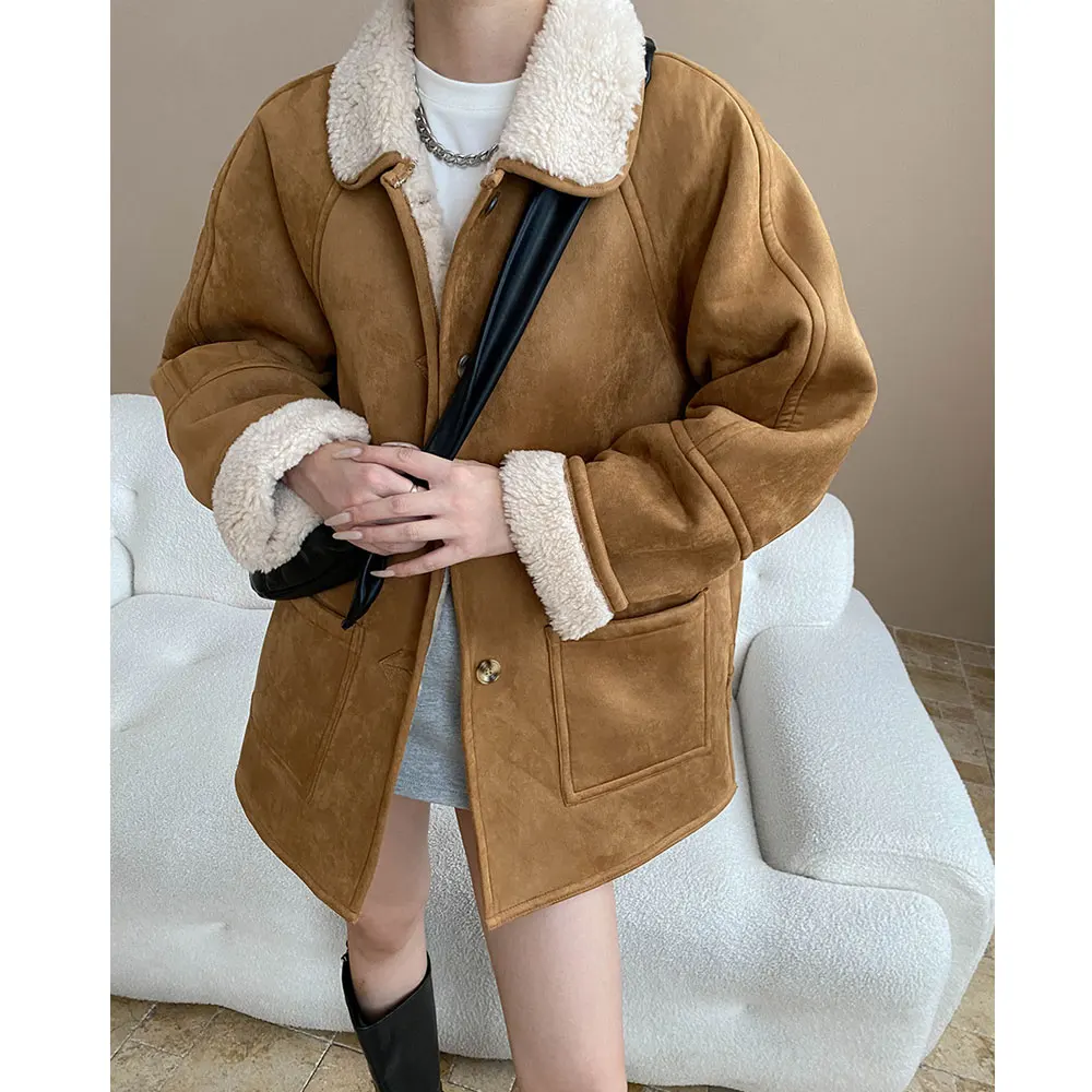 

20% шерсть, женская зимняя меховая внутренняя теплая коричневая куртка, пальто, модная классическая отложная куртка Femme Casaco Abrigo, уличная одежда