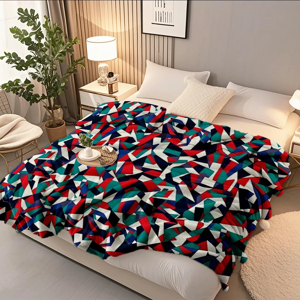 

Nordic Transitional Seasons Flannel Cozy Blanket Abstract Modern Pointed Tiles Faux Fur Throw Lightweight Blankets For Newborns