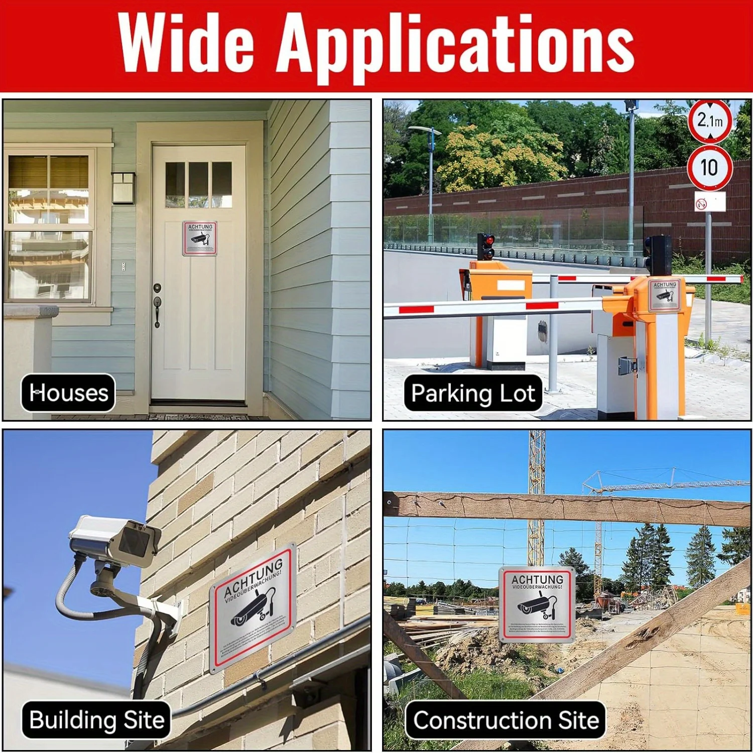 Aluminum Alloy Wall-Mounted Surveillance Camera Signage - German Text & Symbols - Metal Security System Plaque