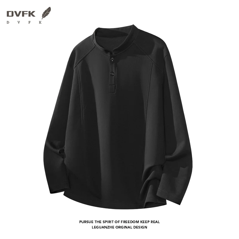 Men Raglan Sleeve Henley Long Sleeve Shirt Half Button Loose Curved Hem Casual Daily Top view 3