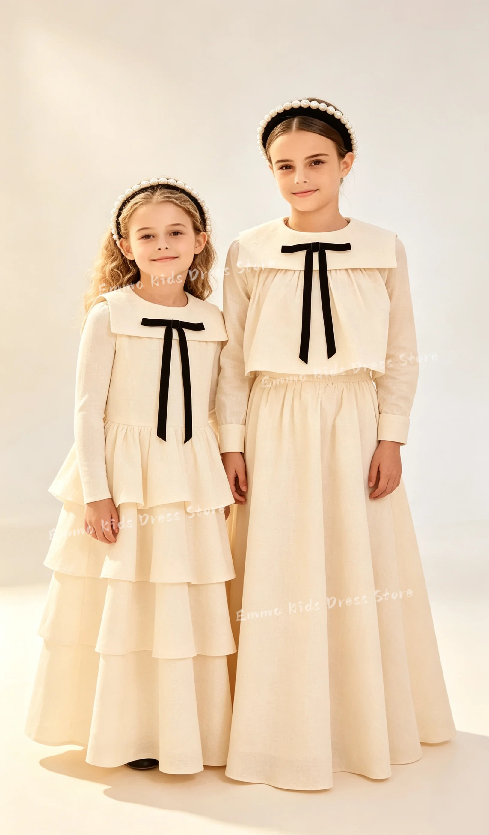 Custom Elegant Satin Flower Girl Dress Sleeveless Taffeta A-Line Dress Wedding Children's Birthday Party First Communion Dress