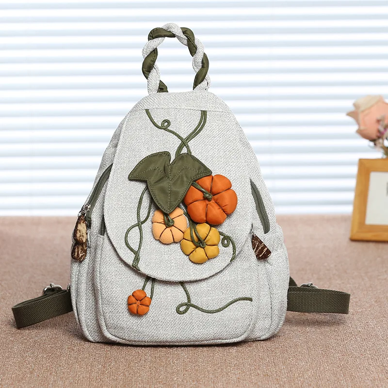 

Ethnic Style Canvas Backpack Women's Backpack Handmade Car Thread Art Small Fresh Small Backpack Tourism Backpack Chest Bag