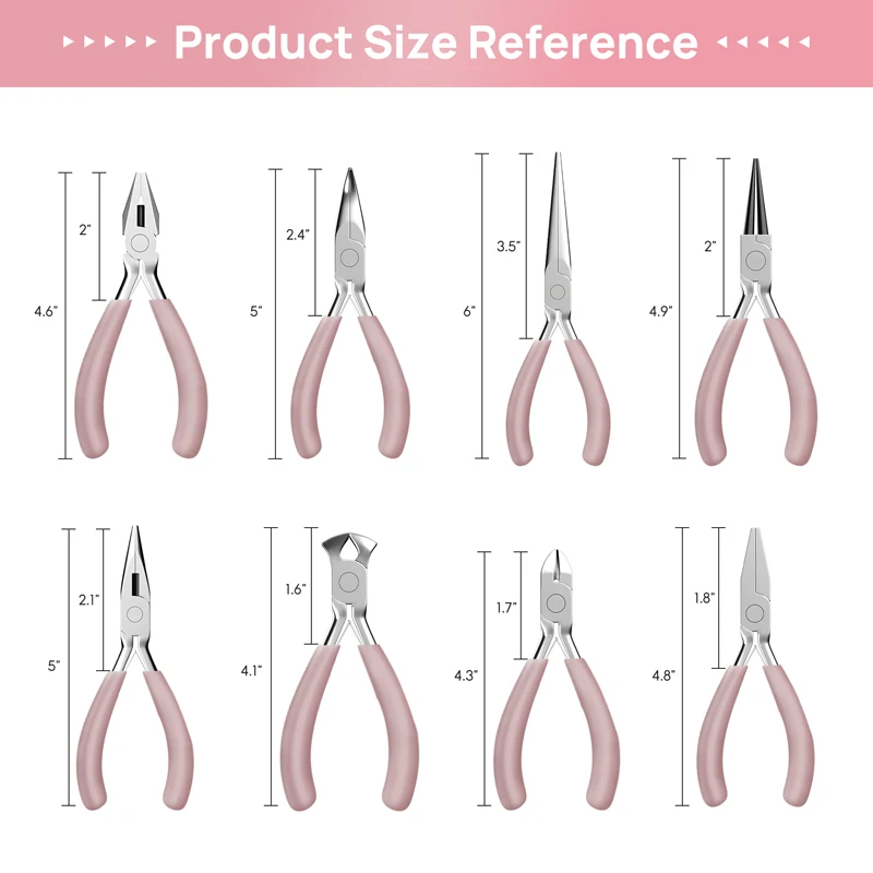 Portable Pink Color Stainless Steel Pliers Tools Set Round Nose Cutting Wire Plier Kit For Handcraft Beading DIY Jewelry Making