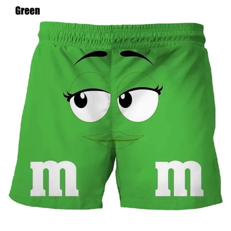 Chocolate Bean Beach Shorts Men\'s Short Pants Funny 3D Printed Cartoon Cool Ice Shorts Swimsuit Board Shorts Summer Swim Trunk