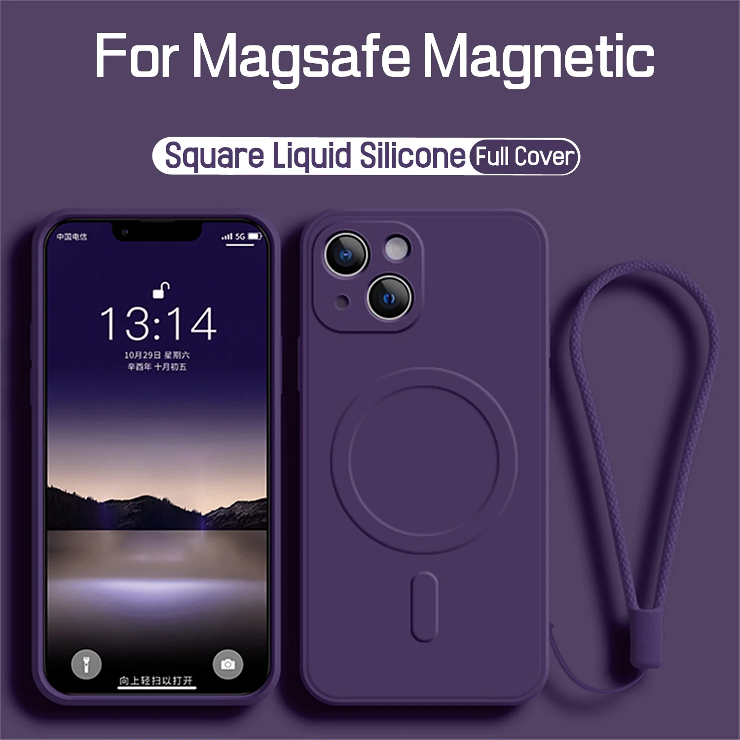 For Magsafe Magnetic Wireless Charge Case For iPhone 16 15 14 13 12 11 Pro Max XR XS Max Plus Liquid Silicone Strap Phone Cover