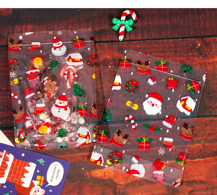 

10/100PCS Clear Stand-Up Christmas Treat Bags - Resealable Holiday Candy & Snack Pouches for Party Favors, Gifts & DIY Storage