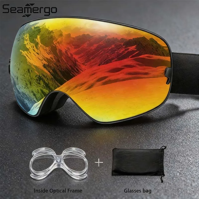 

SEAMERGO Double-layer Sponge Anti-fog UV400 Sunglasses for Adults Snow Skiing Glasses with Ski Bag Inside Optical Frame