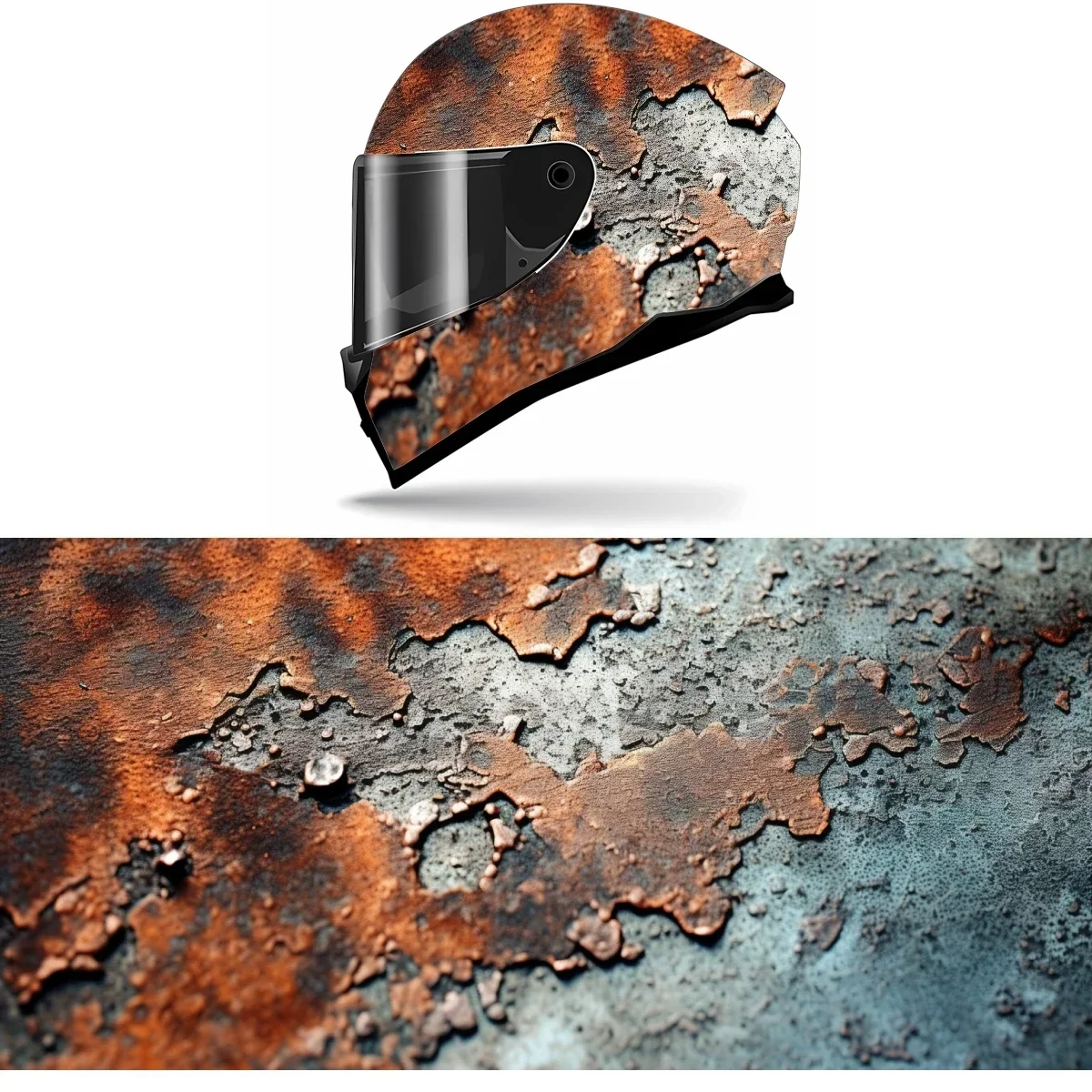 

Rusty Metal Plate with Stained Full Helmet Wrap Sticker Motorcycle Helmet Racing Graphic Decal Vinyl Wrap Helmet Decor Sticker