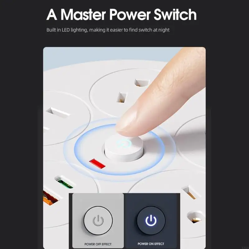 Practical Round Power Socket With USB C & USB A Port And Retractable Cable Suitable For Various Setting 