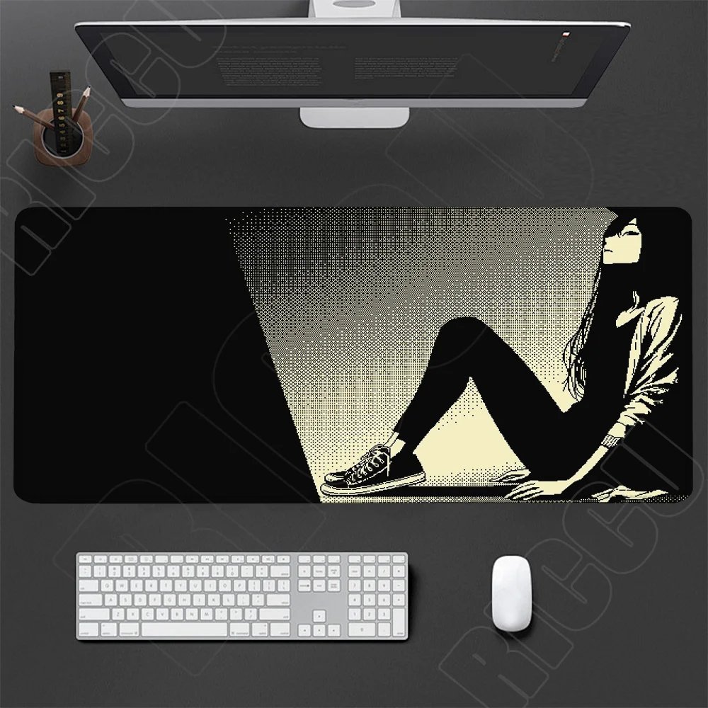HD-Druck Anime Girl Mauspad XXL Schwarz Weiß Cooles Mauspad Tastaturunterlage Büro-PC-Zubehör XXL Schreibtischunterlage E-Sports-Teppich – Detail 7