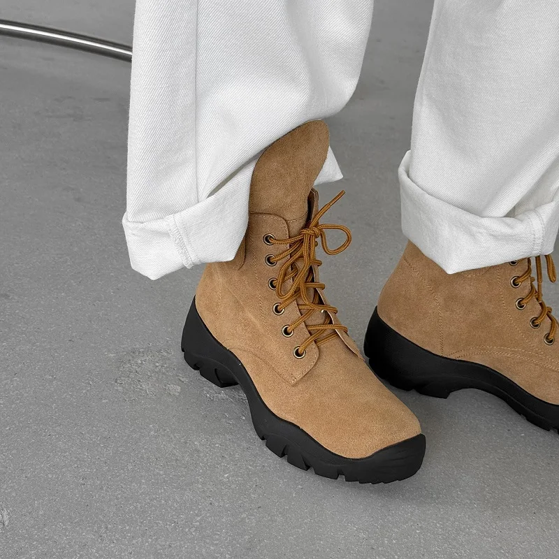 امرأة الأحذية أحذية رياضية كاجوال بوتاس الدانتيل متابعة أحذية بوت قصيرة البقر المدبوغ أحذية جولة تو ربيع الخريف امرأة أحذية رياضية كاجوال #6