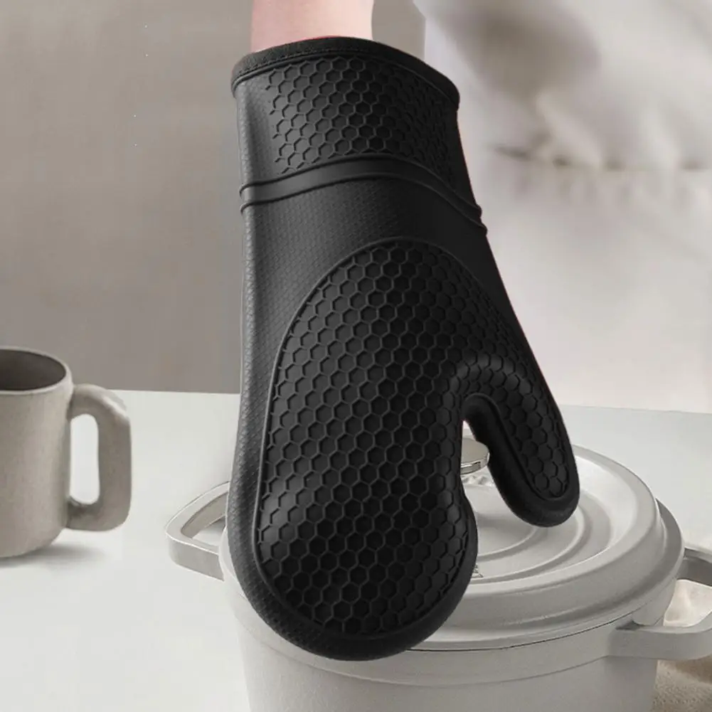1Pc Baking Gloves Hanging Hole Kitchen Mittens Non-slip Eco-friendly Extra Length Insulated Kitchen Oven Mitts Home Use