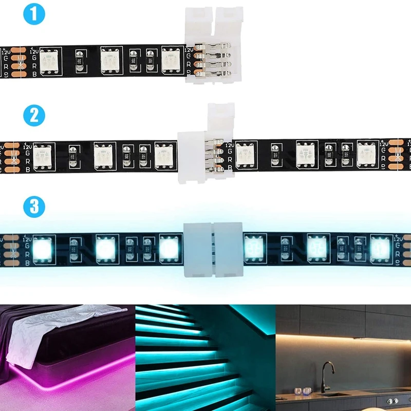 50Packs 4-Pin RGB LED Light Strip Connectors 10Mm LED Strip Gapless Solderless Adapter Terminal Extension