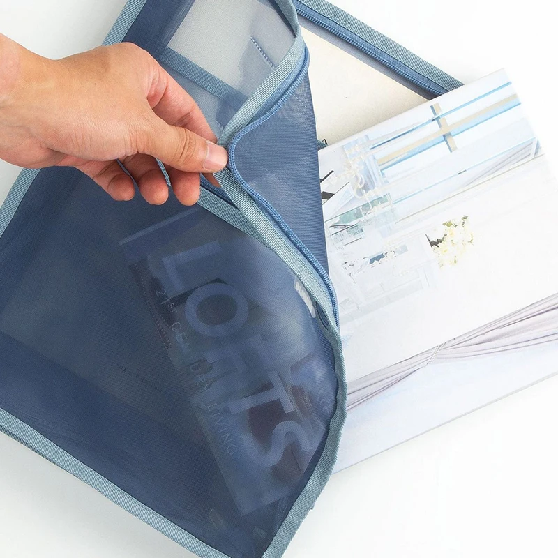 A4 Nylon Mesh Zipper Pouch Bag Transparent Data Document Storage Bag Solid Color Thickened File Bag School Office Supplies