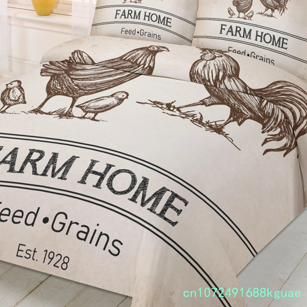 Vintage Farm Animal Chicken Retro Duvet Cover With Pillow Case Custom 3pcs Bedding Set Quilt Cover Double Bed Home Textile 4