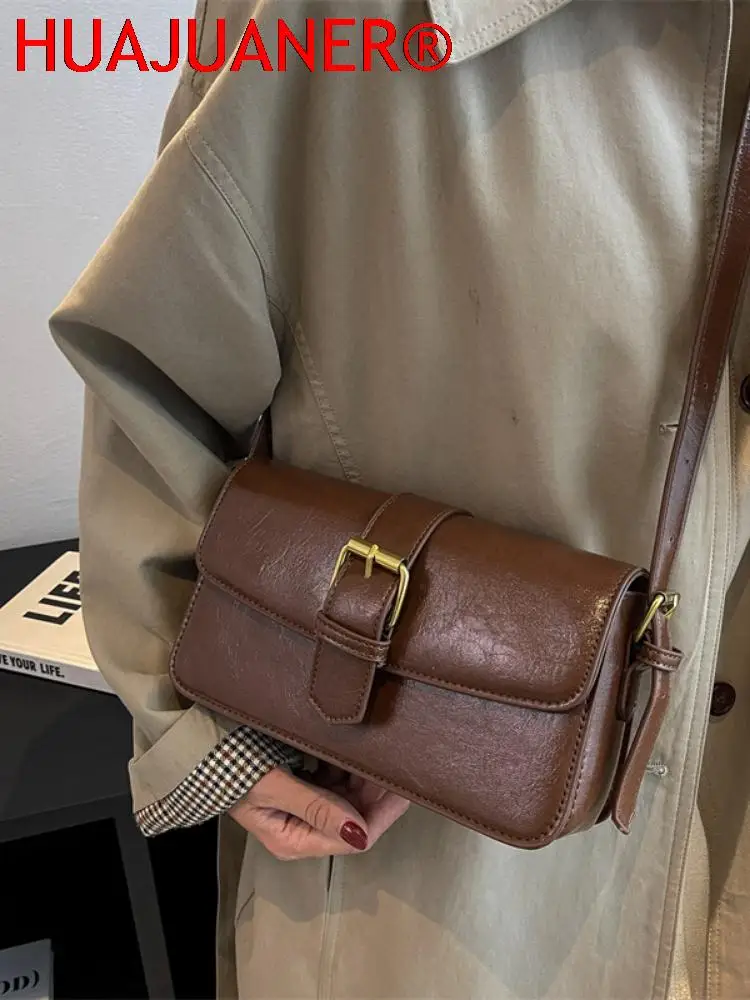 

2023 Simple Belt Design Small PU Leather Flap Purse Crossbody Bag Women In Trend Fashion Shoulder Handbags Vintage underarm bag