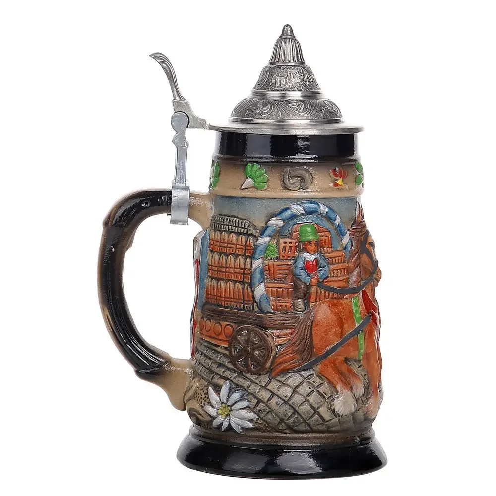 Beer Mug Germany Oktoberfest Engraved Tankard with Lid Big Capacity Stein Beer for Gifts Souvenirs 0.8 Liter