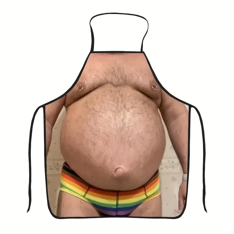 Hairy Beer Belly Rainbow Man Illusion Apron Waterproof Polyester Kitchen Cooking Baking BBQ Grill Party Gag Gift Home Decor