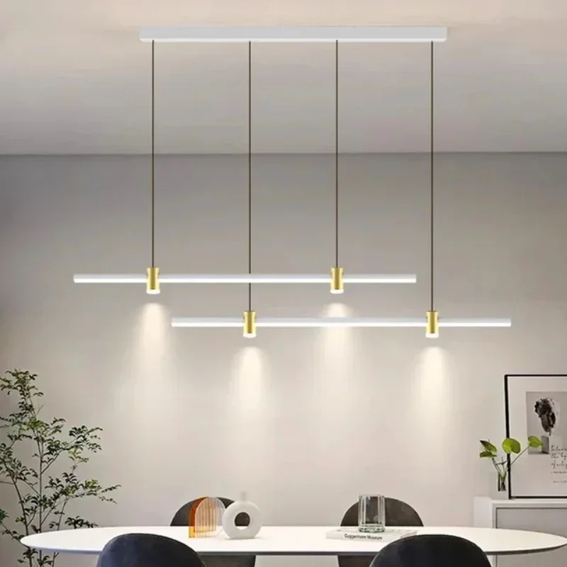 Nordic Double Parallel Rods Design Led Chandelier Living Dining Room Kitchen Island Platform Pendant Lights Home Decor Fixture