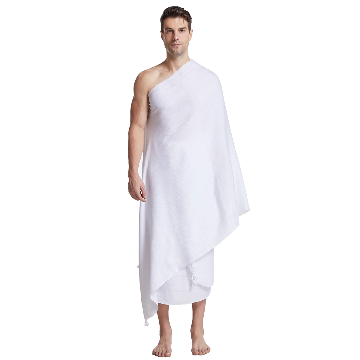 Muslim Men's Solid Color White 2 Pcs the Same Hajj Towels Arab Middled East Male Adults Free Size 100*200CM Ihram Hijabs