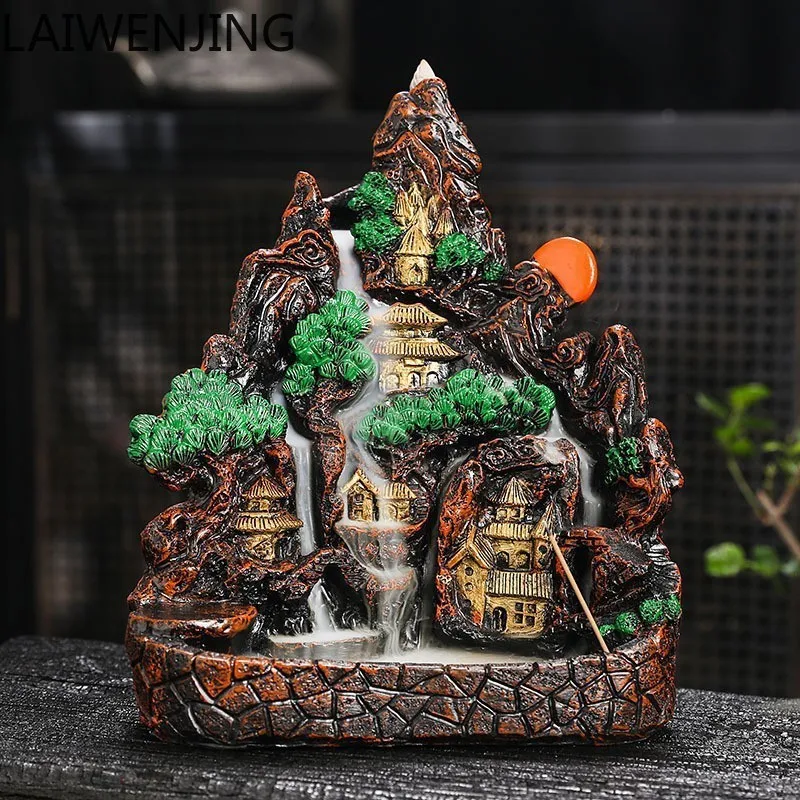 LYY  Fake Mountain Water Flow Wealth-Attracting Ornament Desktop Resin Decoration Wealth-Attracting Backflow Incense Burner