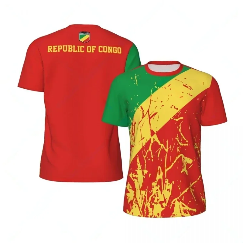 Customization Fashion Republic Of Congo Flag Graphic Football T Shirts Summer Trend 3D National Emblem Printed T-shirts Loose Br