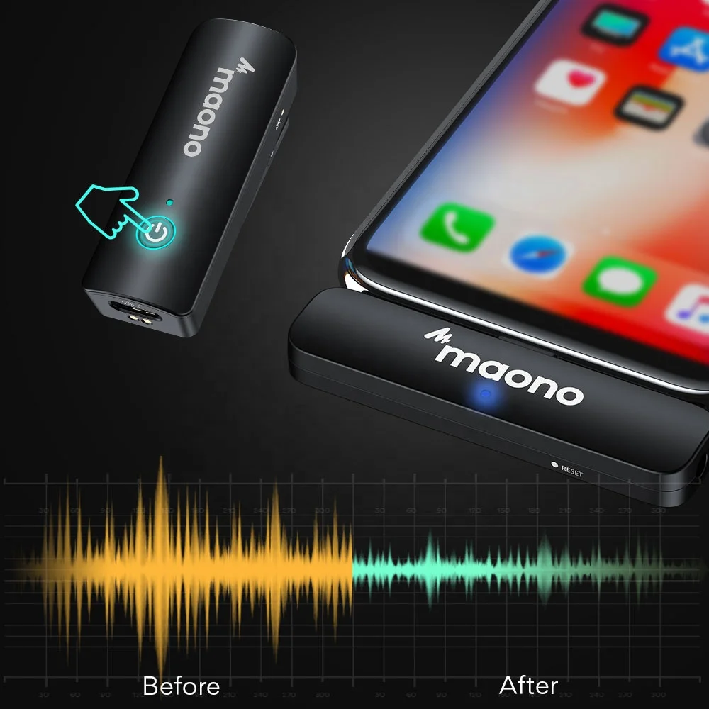 MAONO Mobile 2.4G Wireless Mic Lavalier Microphone Zero Latency Monitoring Phone Microphone for Vlog Tiktok Wireless Microphones