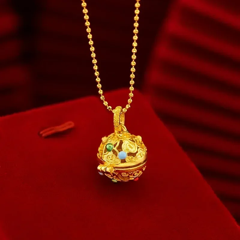 

9999 real gold 24K yellow gold Sachet Pendant Women's Hollow Censer Pendant