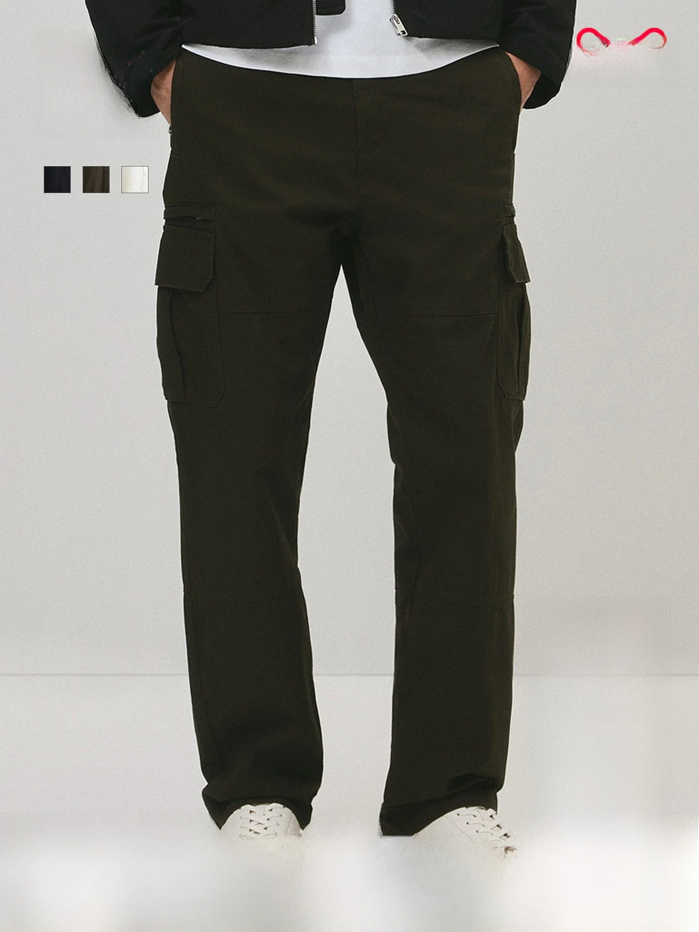 H&M Men's Casual Pants Stand Fit Tweed Fabric American Faion Workwear Cotton Straight Leg Trousers for Daily Wear