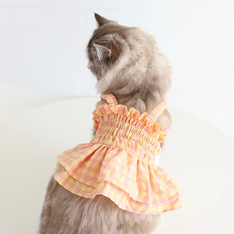 Spring Summer Dog Elastic Waist Skirt Two-color Pleated Skirt Sweet Dog Pet Clothes Cat Suspender Skirt Puppy Clothes Dress