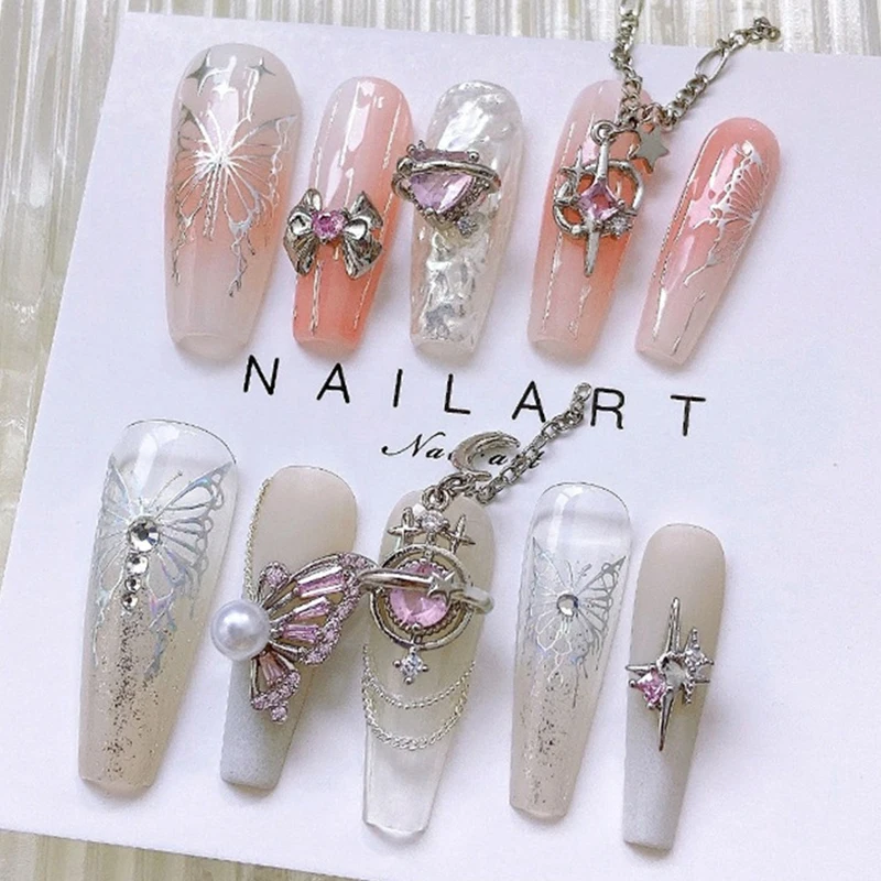 1Pc DIY Nail Art Decoration 3D Butterfly Chain Nail Art Charm Crystal Love Bow Nail Drill For Manicure Design Accessory