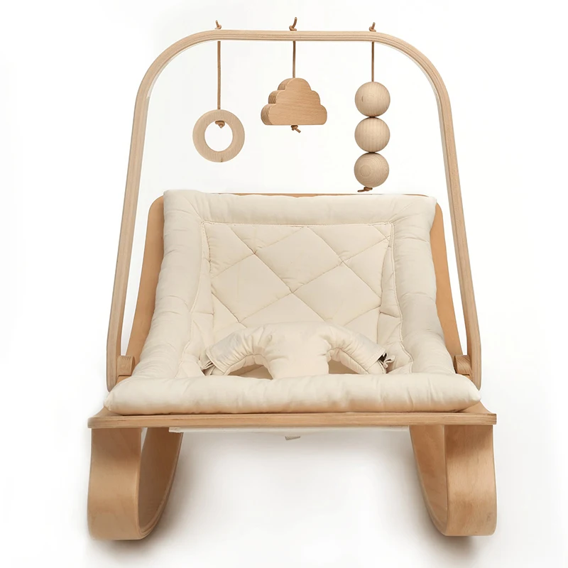 2022 Childhood Wooden Baby Bouncer With Baby Gym Rocking Chair Small Cradle Bed For Baby Sleep Balance Rocker Sofa Chair