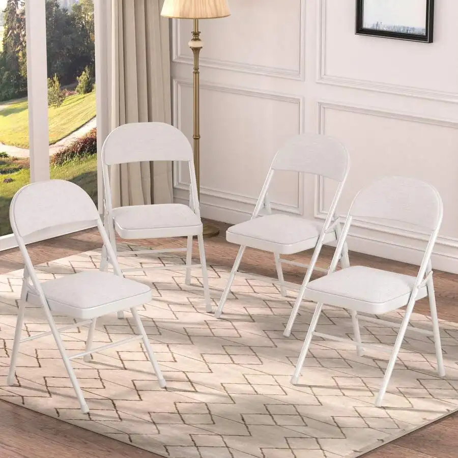 Sturdy Folding Chairs Set Of 4 With Round Back And Cushioned Seat, Durable Metal Frame For Kitchen And Dining Room.