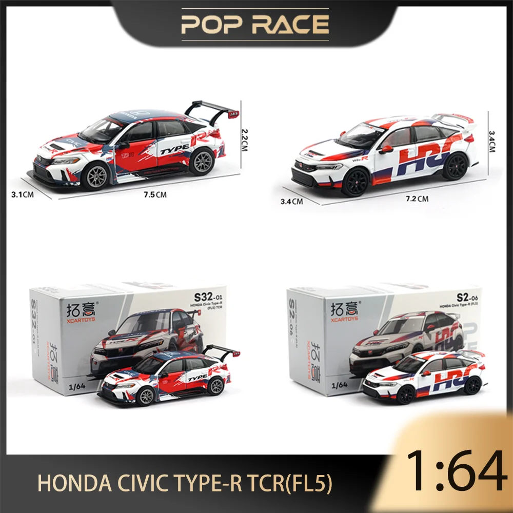 

POP RACE 1:64 HONDA CIVIC TYPE-R TCR(FL5) HRC Open Cover Alloy Premium Diecast Vehicle Model Toy Collectible Display Piece