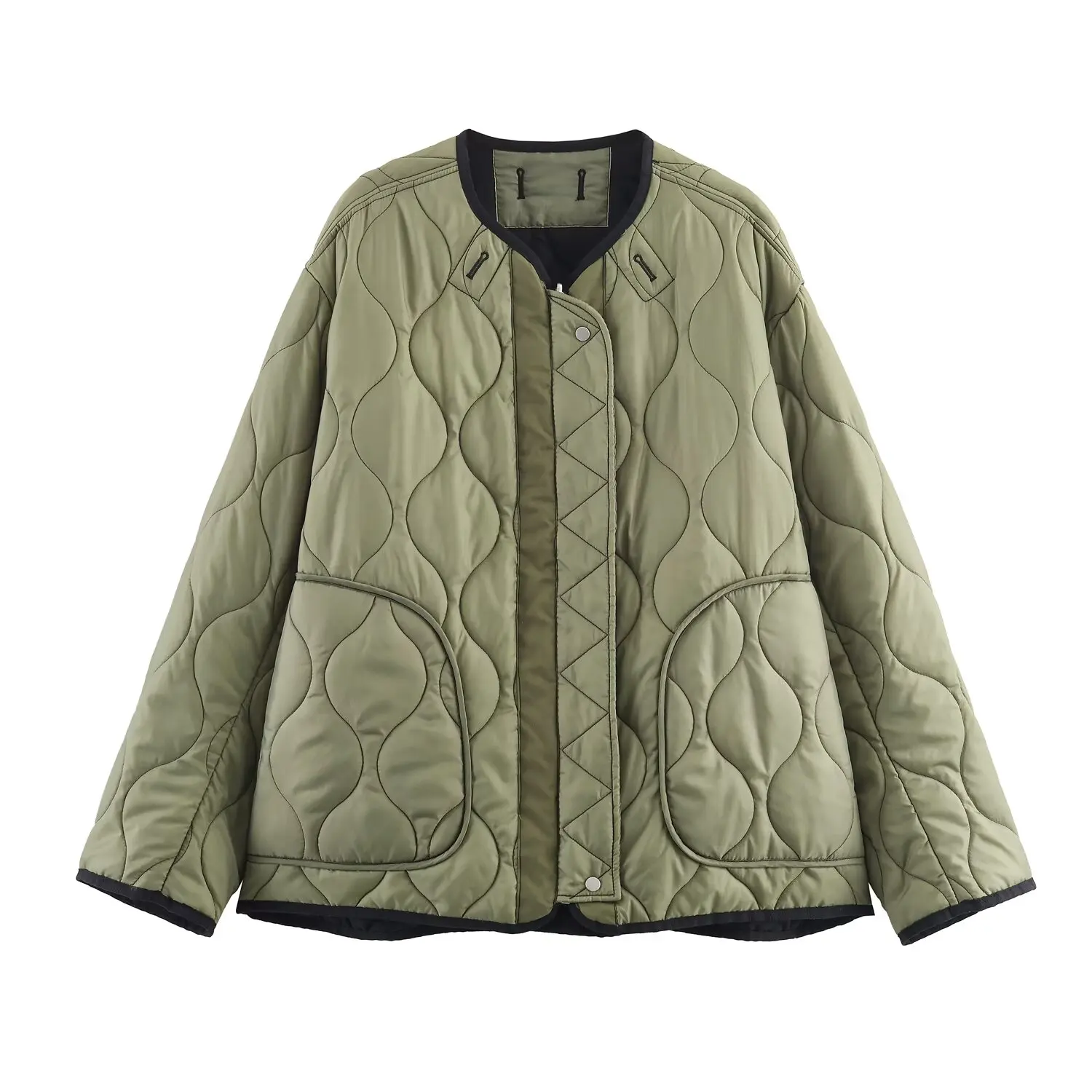 

Autumn and winter new women's jacket solid color long sleeved reversible cotton jacket casual fashion versatile