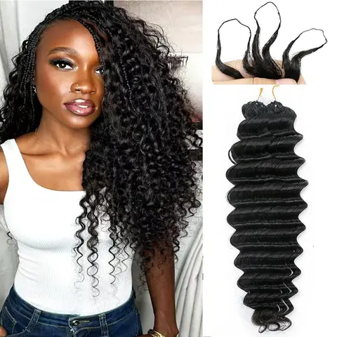 Feather Crochet Human Hair Miracle Knots Pre-divided Human Crochet Hair Bundle Knotless Deep Wave Boho Braids Crochet Human Hair