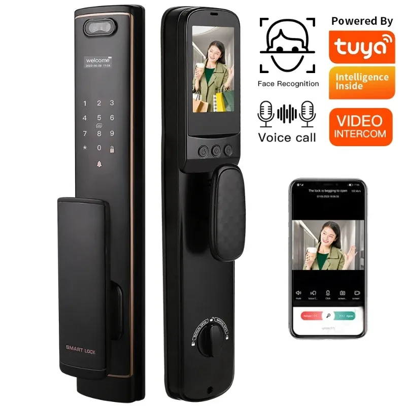 

Factory Price Tuya Real-Time Video Call 3D Face Recognition Smart Lock Intercom Inside Fingerprint Smart cam era Door Lock for