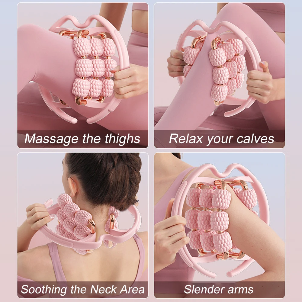 

18 Wheels Muscle Roller Massager with Circular Leg Clamps - 360 Roller for Leg, Neck, Hand, Arm Relax - Bodybuilding Equipment