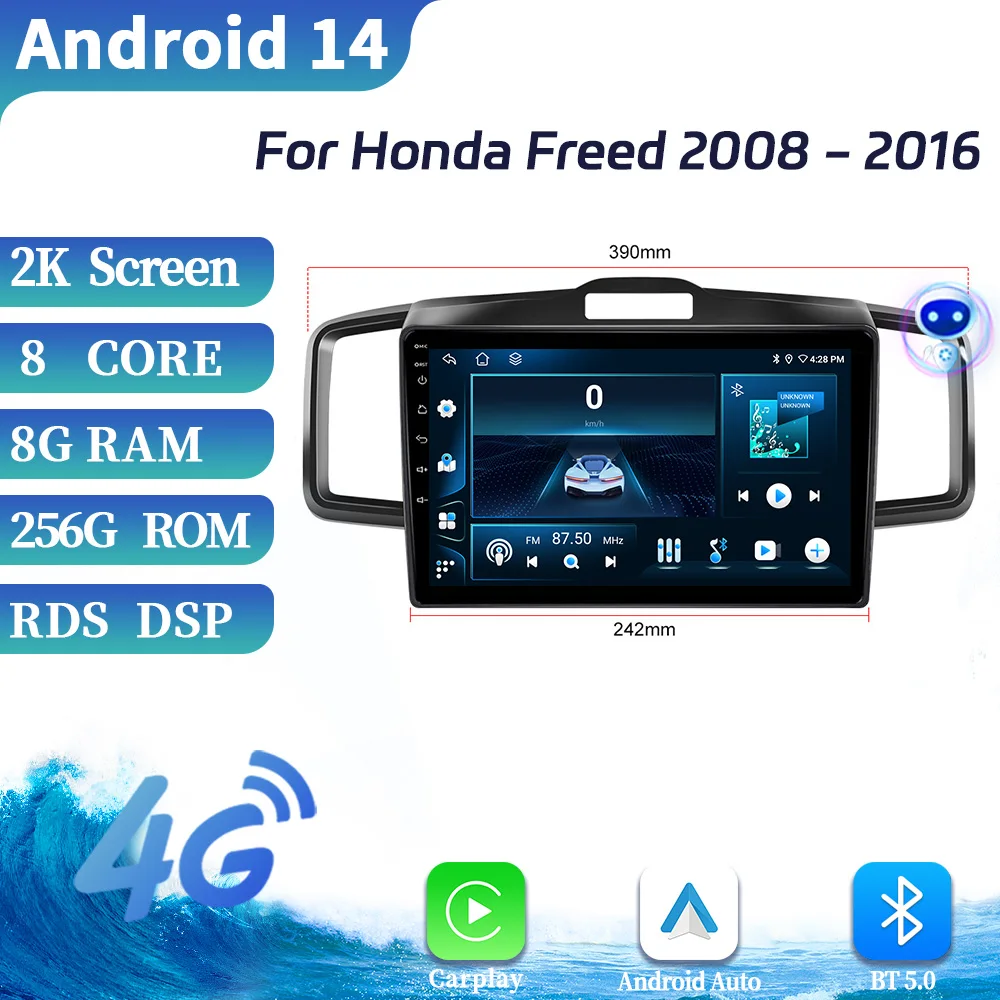 Radio Multimedia con GPS para coche, reproductor de vídeo con Android, pantalla táctil, estéreo, 4G, para Honda Freed 2008-2016