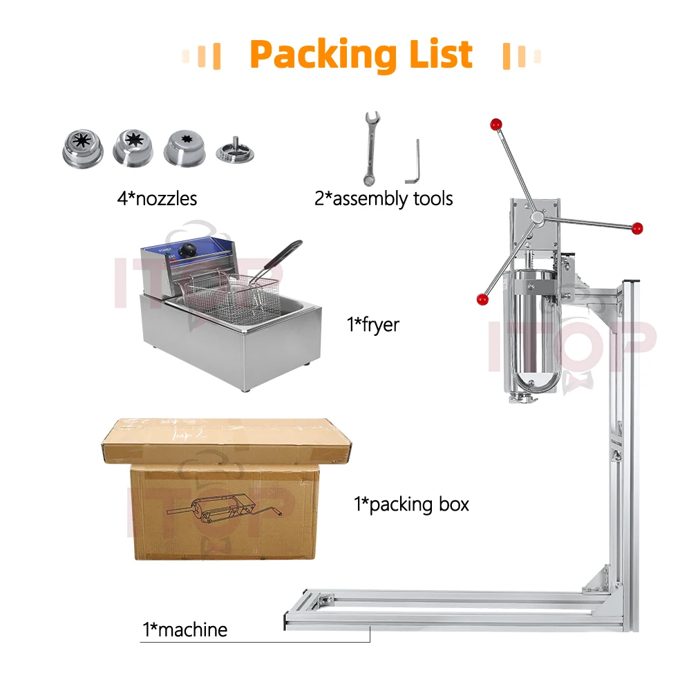 ITOP Manual Churros Making Machine 5L Dough Barrel 4 Nozzles 6L Electric Deep Fryer Commercial Heavy Duty Spanish Churrera Maker