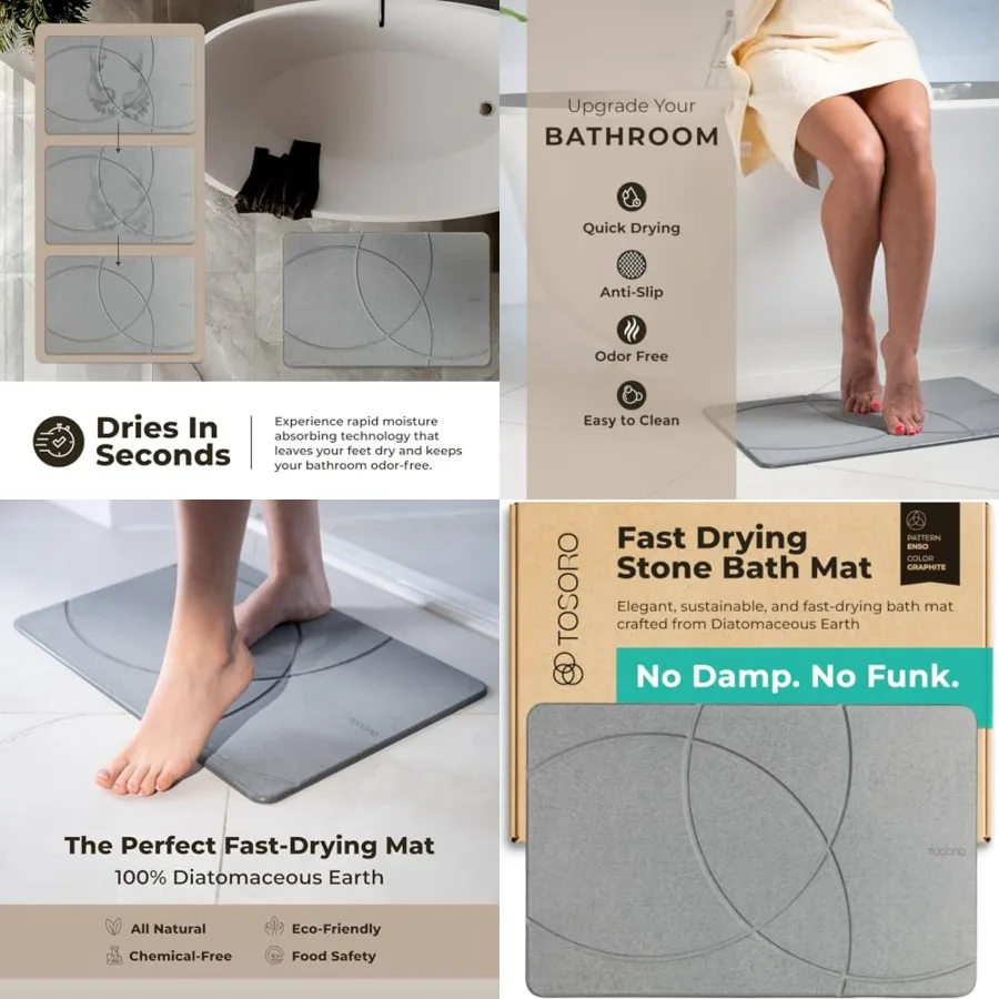 

Stone Bath Mat Diatomaceous Earth Shower Mat Non-Slip Super Absorbent Diatomite Stone Bath Mats for Bathroom Floor Quick Drying