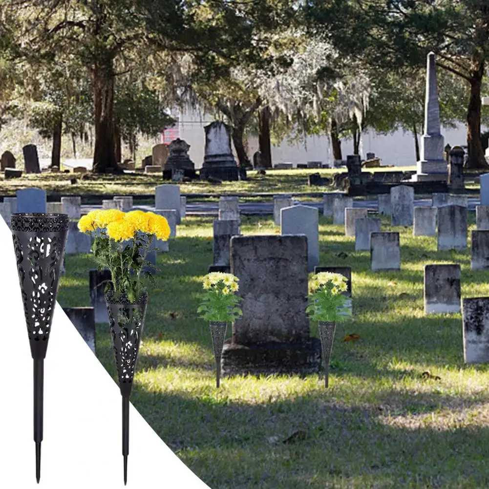 

4PCS Warm/White/Color Light Solar Useful Gravestone Vase Inserted Type Decorative Plastic Cone-shaped Cemetery Lawn Flower Stand
