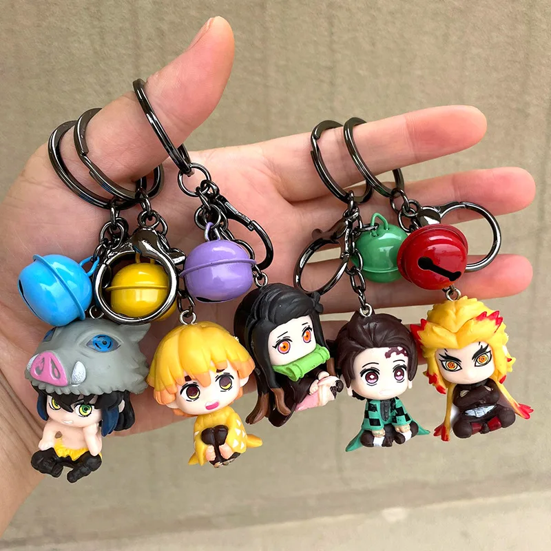 Random 1pcs Anime Kamado Nezuko Keychain Anime Figure Cute Pendant Agatsuma Zenitsu Key Chains Figure Tanjirou Keyring Toys Gift