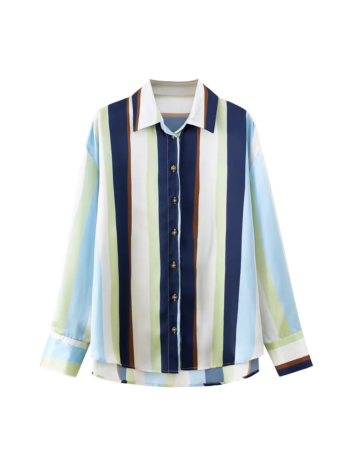 

Новая женская повседневная рубашка с длинным рукавом, отложным воротником, на пуговицах, в полоску, из шелковистого атласа