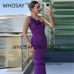 WHOSAY Real Image Purple Prom Dresses with Flowers One Shoulder Robe Des Cocktail Party Dress Ruched Side Slit Evening Gowns